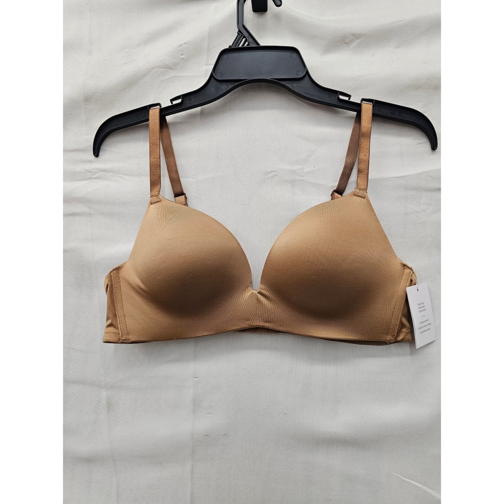 Auden Womens Push Up Wirefree Bra Brown Nylon Blend Casual Size 36B